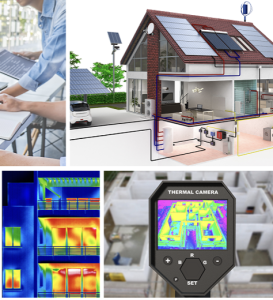 Collage of picture to exemplify a tool used to anticipate a building's performance against future extreme weather events.